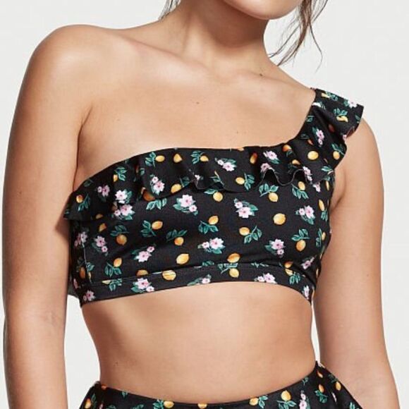 Victoria’s Secret Swim Ruffle One-Shoulder Bikini Top & bottom set Black Lemon - Picture 6 of 13
